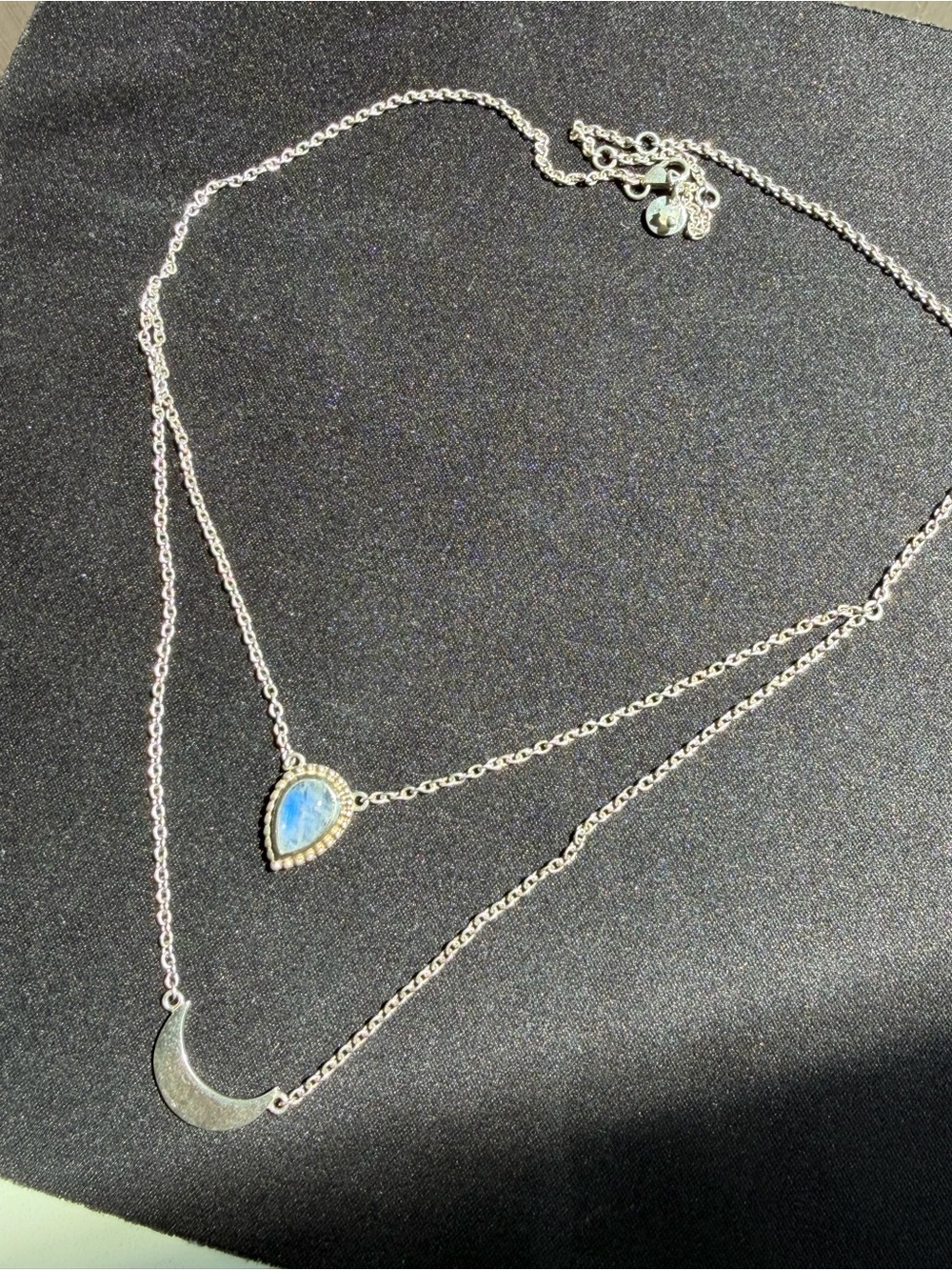 Sterling Silver Moonstone Crescent Moon Layered Necklace